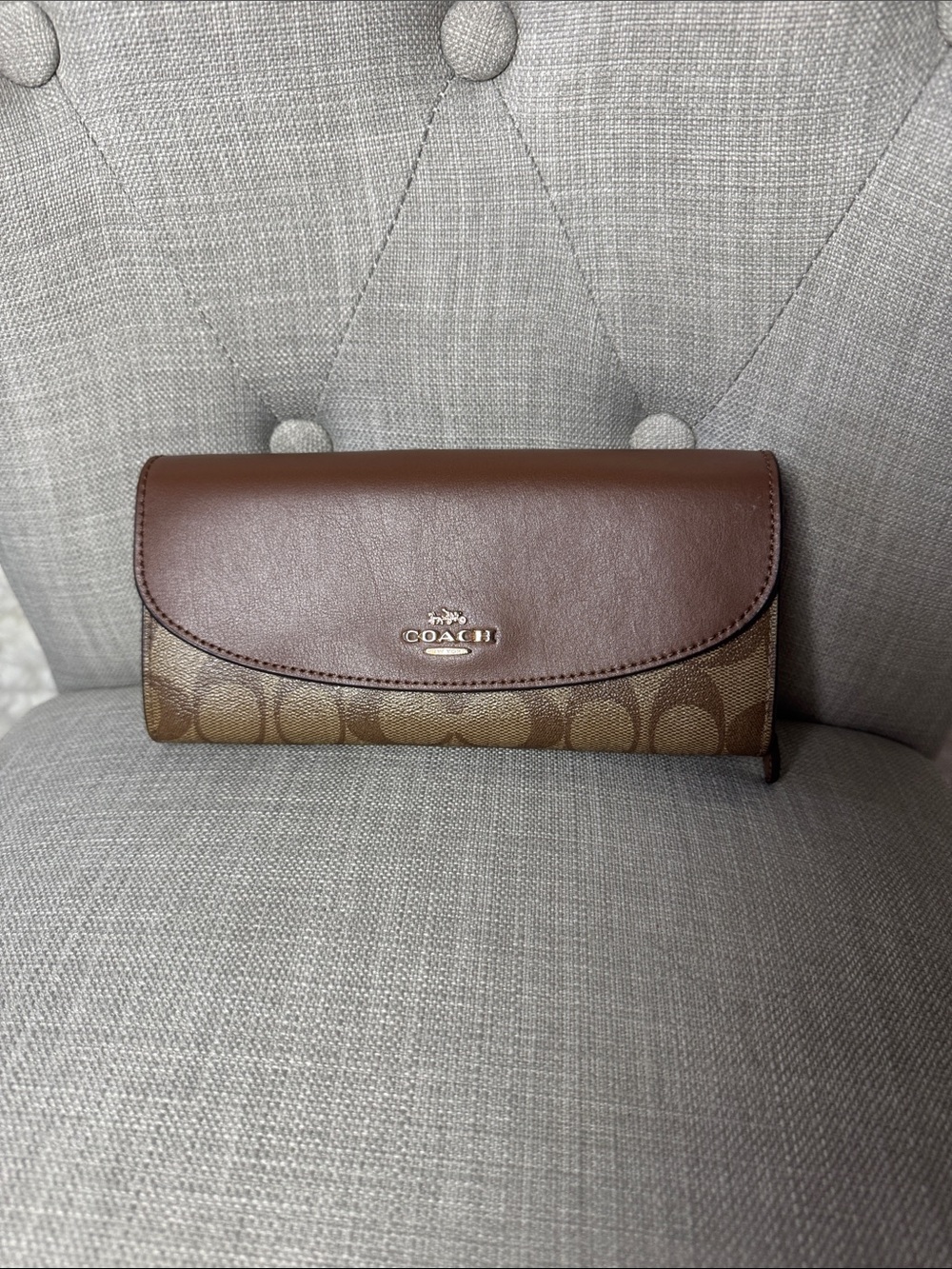 Coach Brown Signature Canvas and Leather Continental Wallet